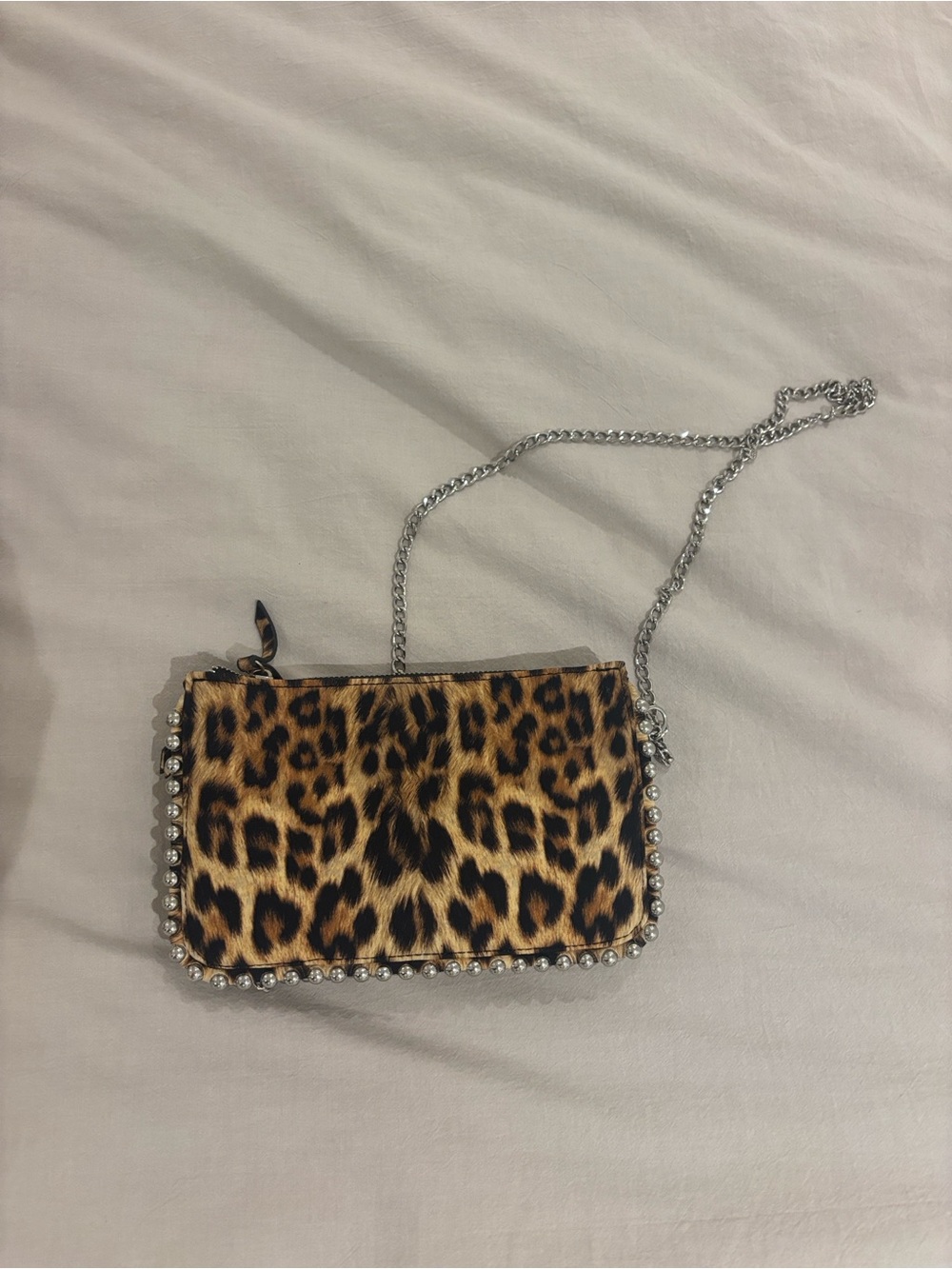 Zara Leopard Print Crossbody Bag with Silver Chain